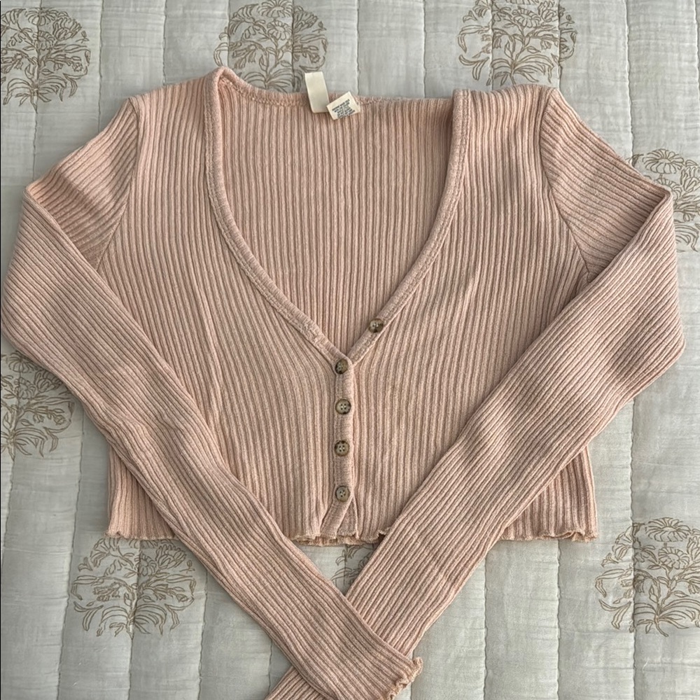 Women's Ribbed Knit Button-Up Crop Top